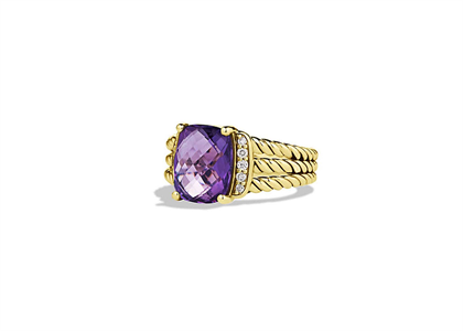 Gold Plated CZ Studded Purple Cushion Cut Mens Ring